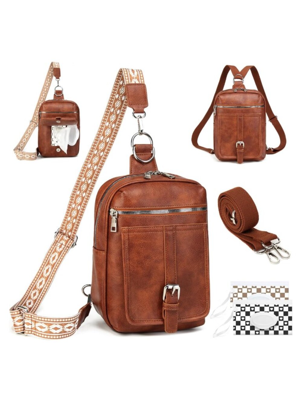 Mini Diaper Bag Crossbody Faux Leather Wipes Pocket Small Purse